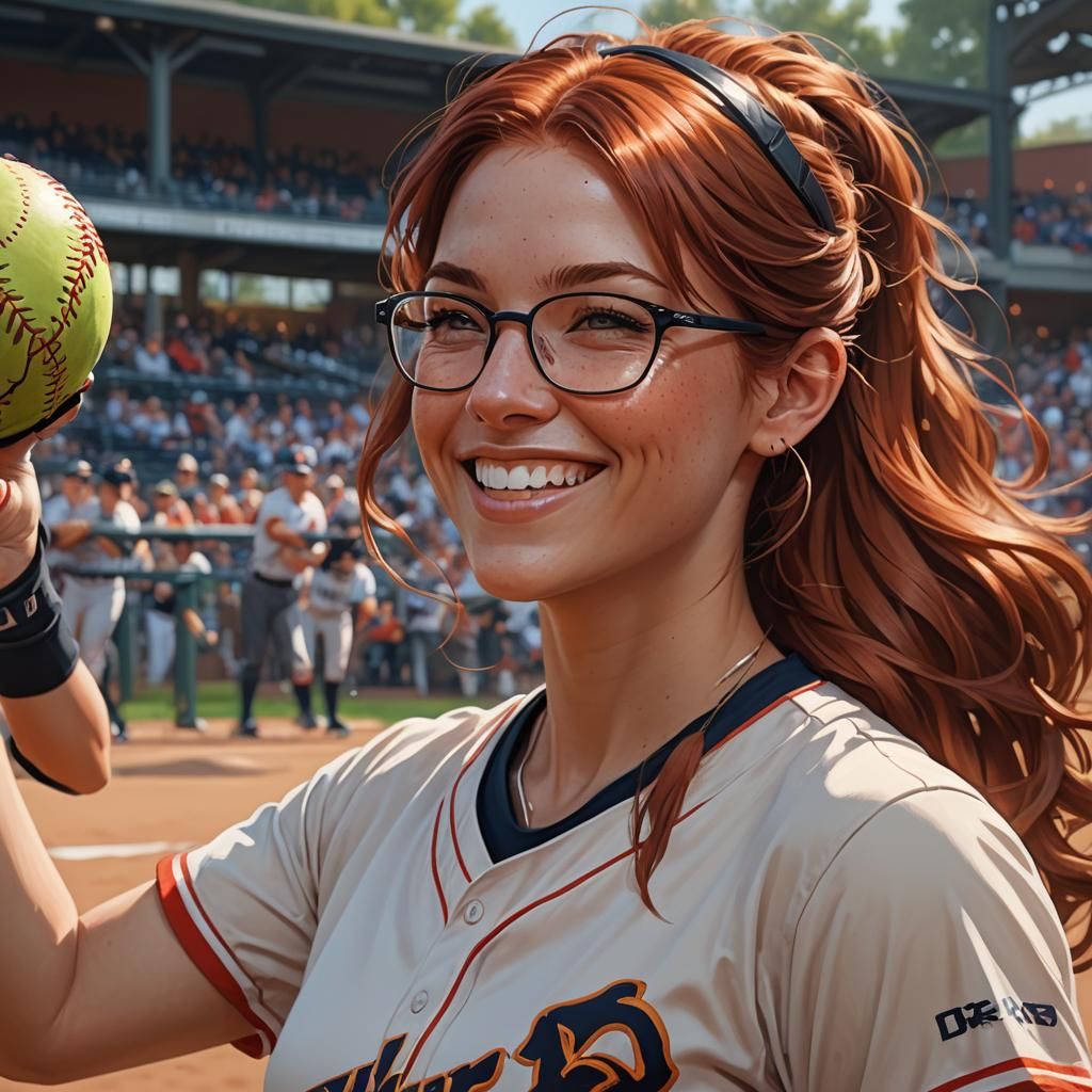Smiling Softball Player: Art Nouveau Portrait