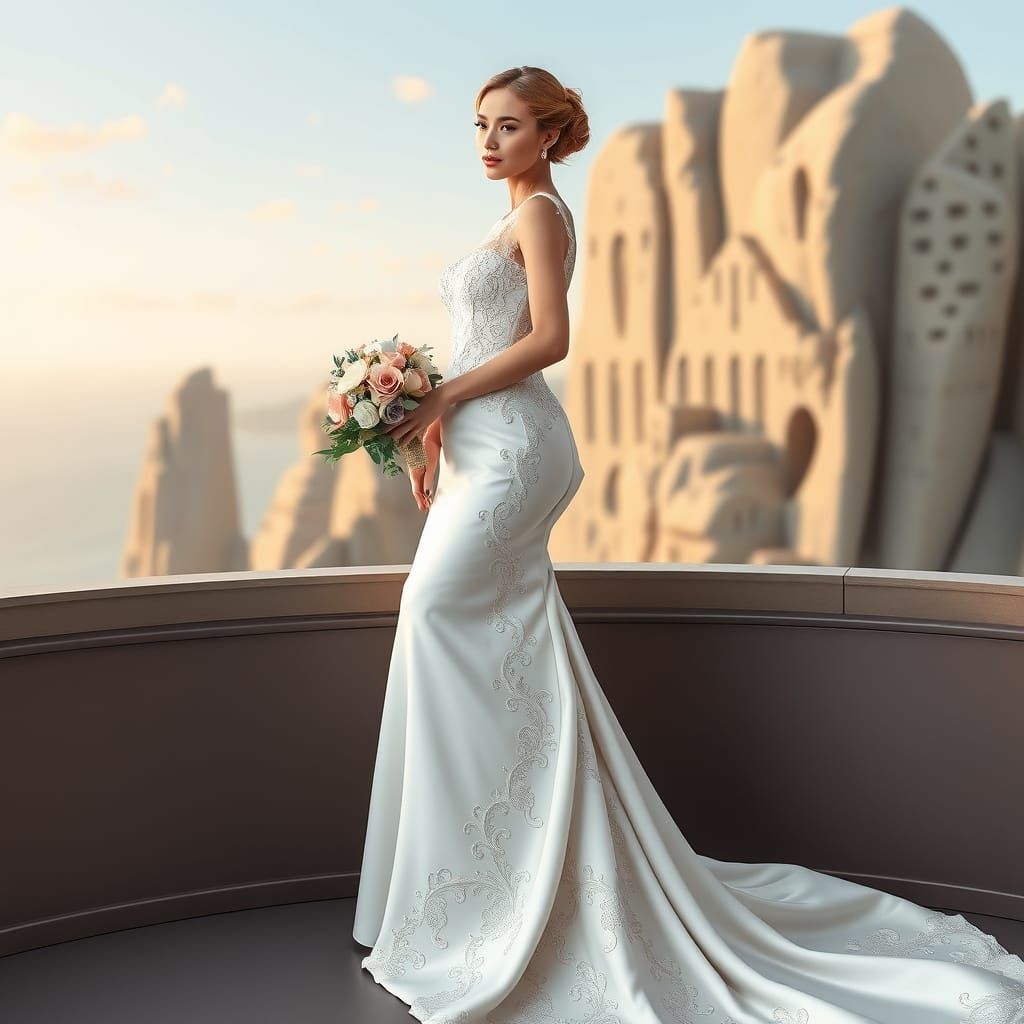 Futuristic Scandinavian Wedding Dress with Honey and Sapphir...