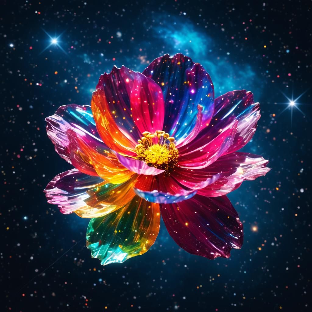 Cosmic Glass Rose in Starry Nebula