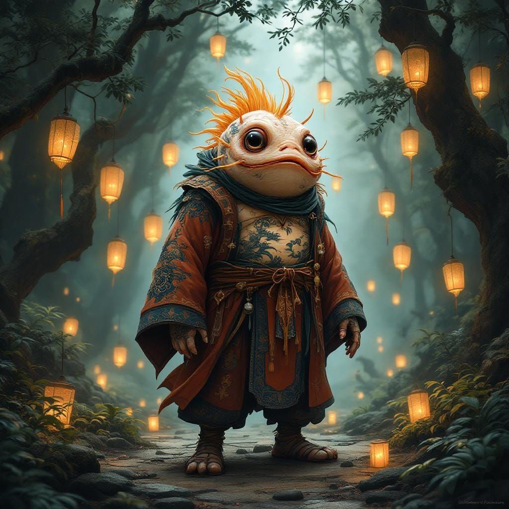 Mystical Half-Fish Creature in Oriental Fantasy Style