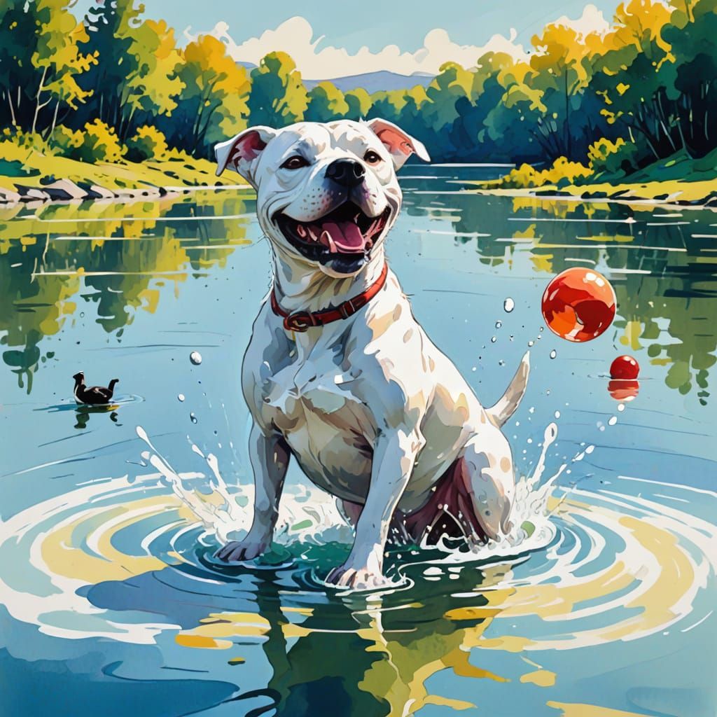 Vibrant Digital Painting of a Happy Dog and Duck