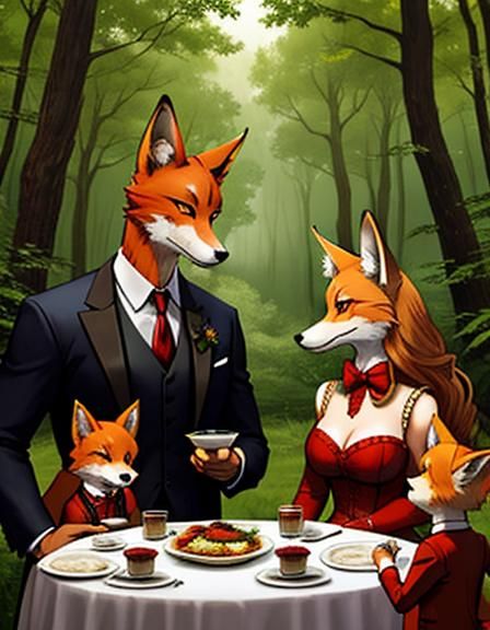 Fox Family's Forest Dinner Party
