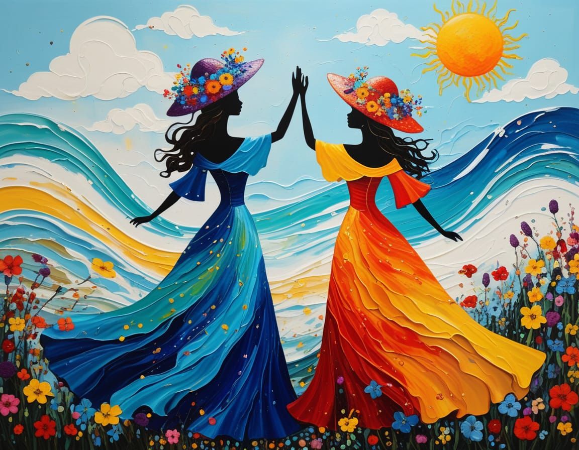 Women in Flowing Gowns and Flowery Hats