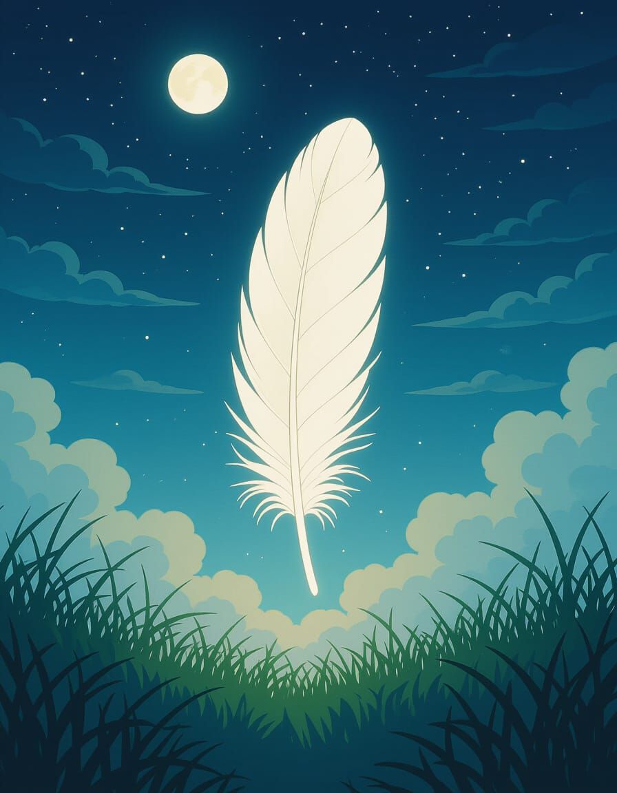 Glowing Feather in Moonlight: Whimsical Mystical Aura