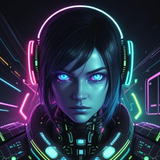 Cyberpunk Baby Portrait in Neon-Lit Room