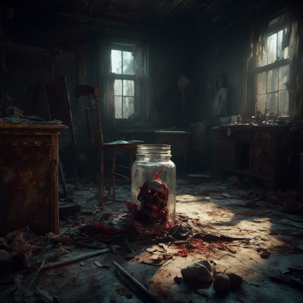 Zombie Head in Jar: Dark Fantasy Concept Art