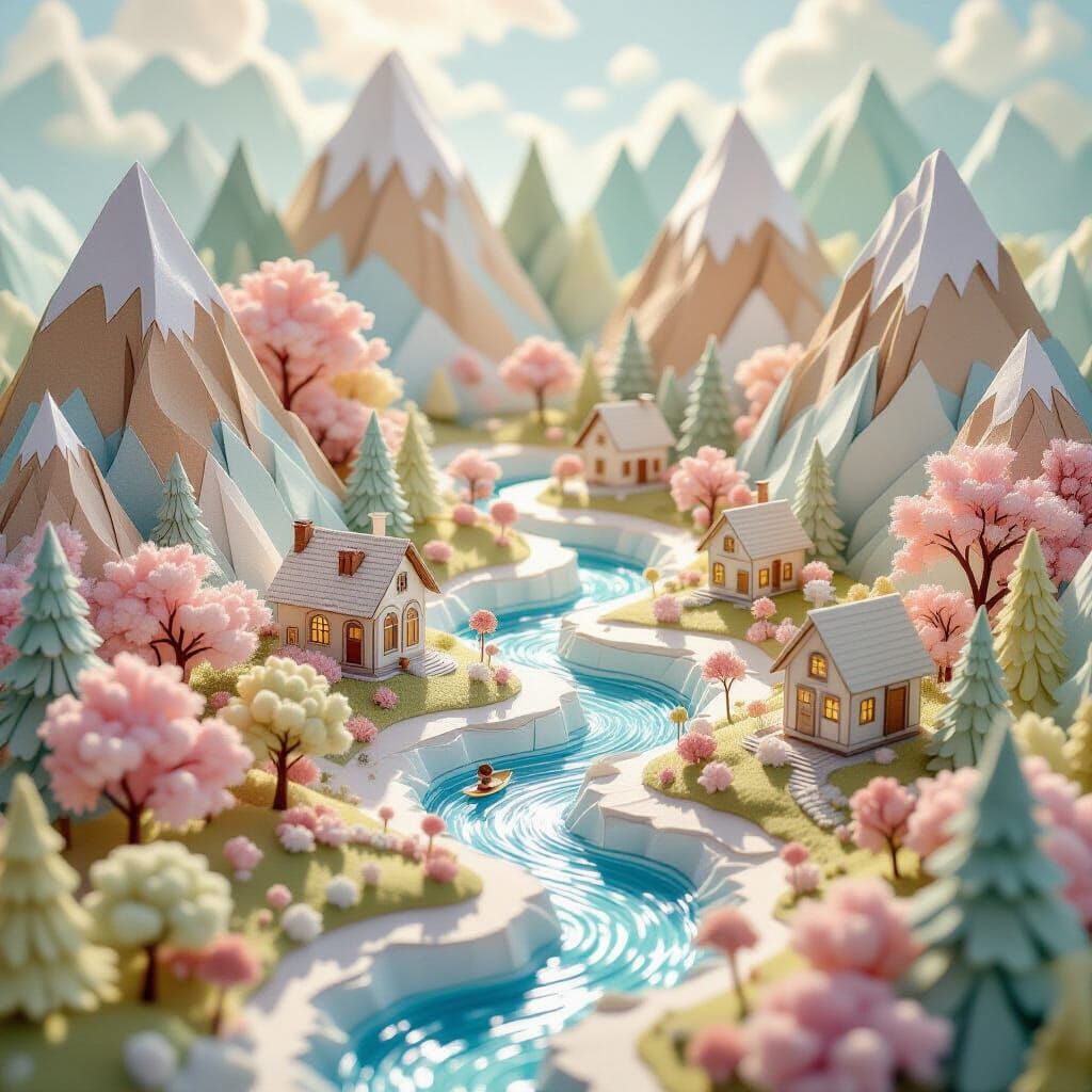 Miniature Paper World: Origami Mountains, Rivers, and Houses