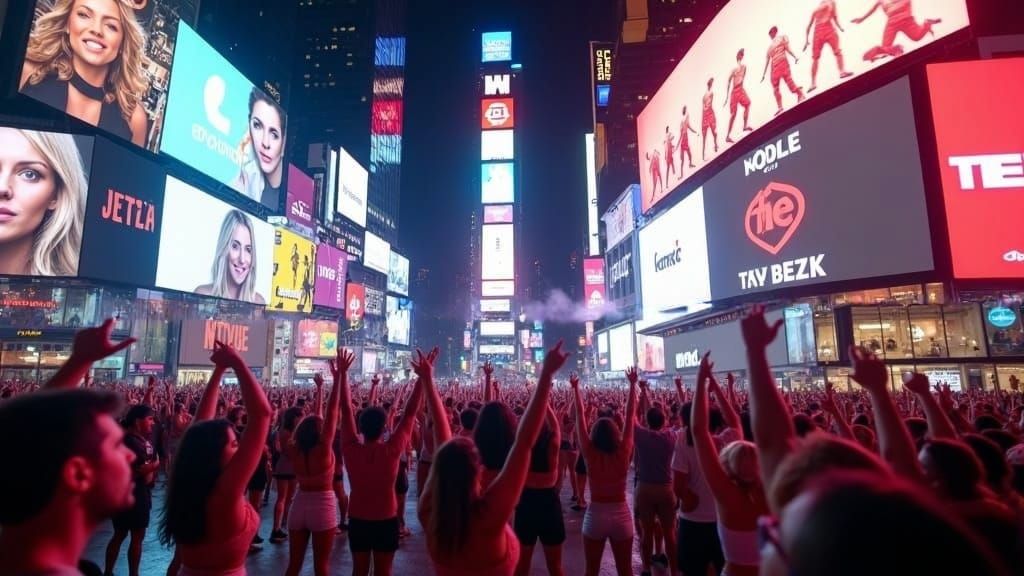 Times Square Rave Party at Night in HDR