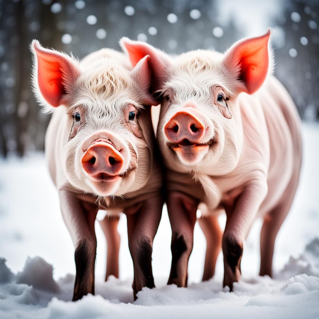Pigs in Deep Snow, Professional Photography