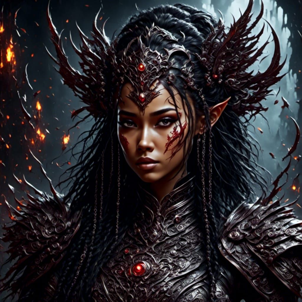 Epic Black Elf Warrior in Detailed Armor