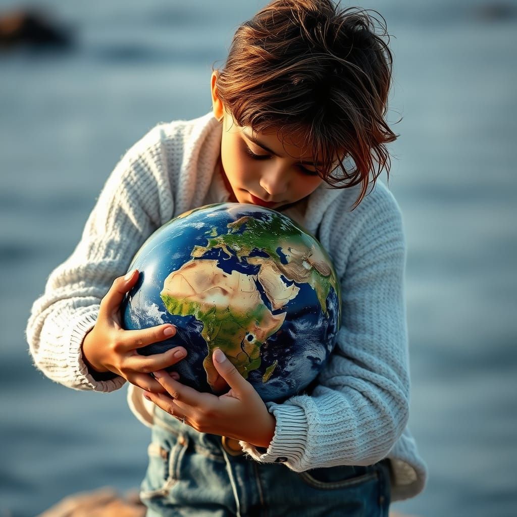Youth Cradling Earth in Soft Natural Lighting