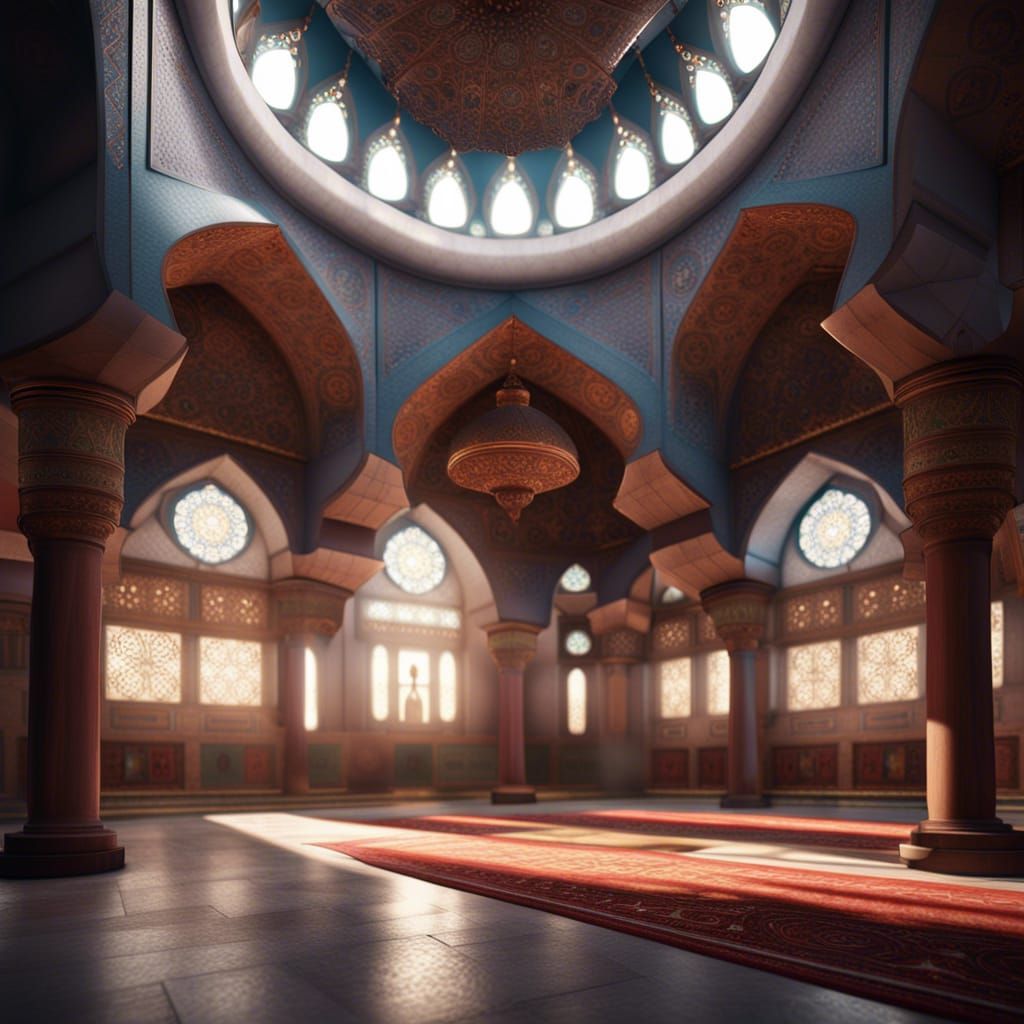 Hyperrealistic Mosque Interior Featuring Sufi Whirling