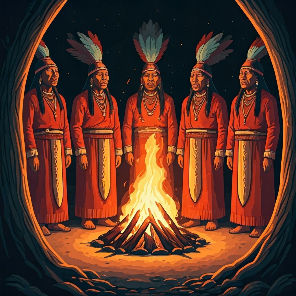 Tribal Elders Chanting Around a Crackling Campfire