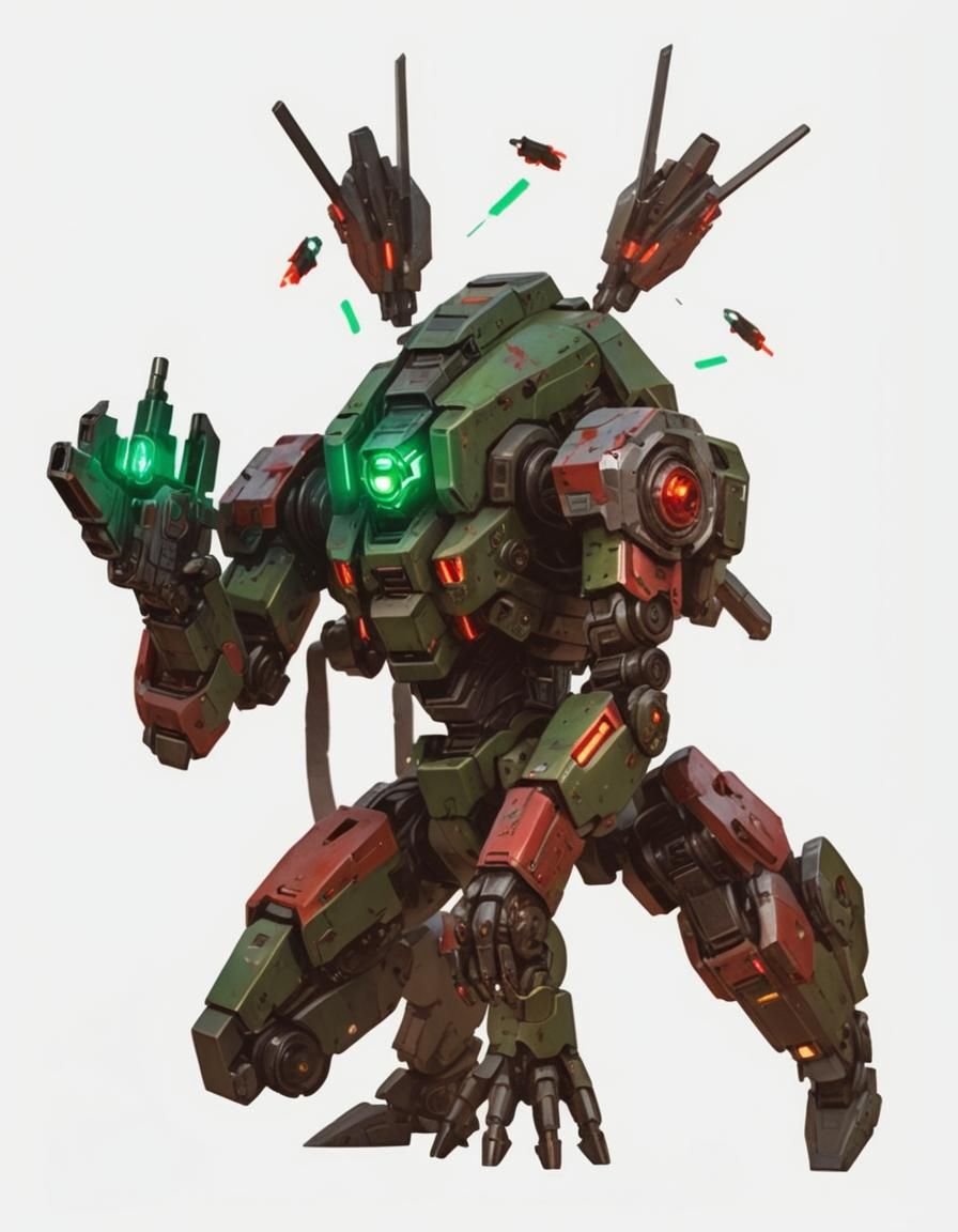 Sci-Fi Camouflage Mech in Neon Cityscape