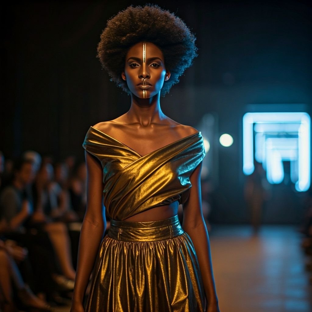 Afrofuturist Runway Model in Metallic Fashion