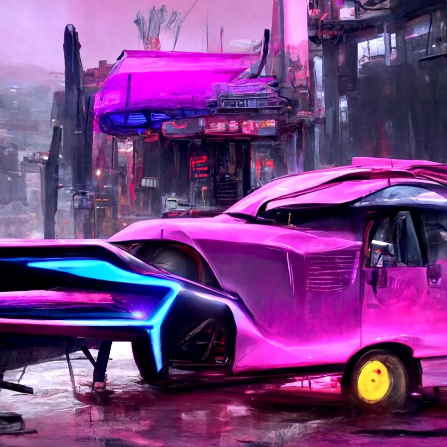 Futuristic Neon Retro Car in Cyberpunk Style