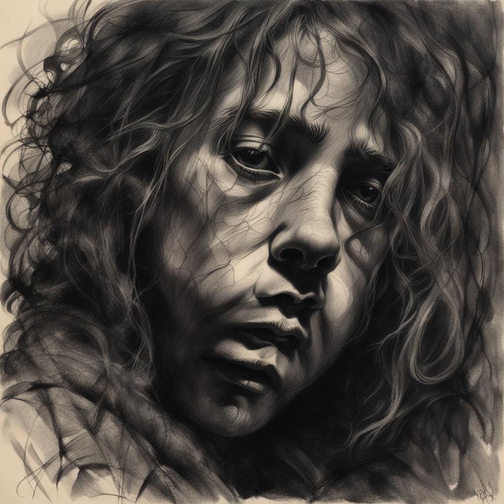 Ennui Personified in Detailed Charcoal Portrait