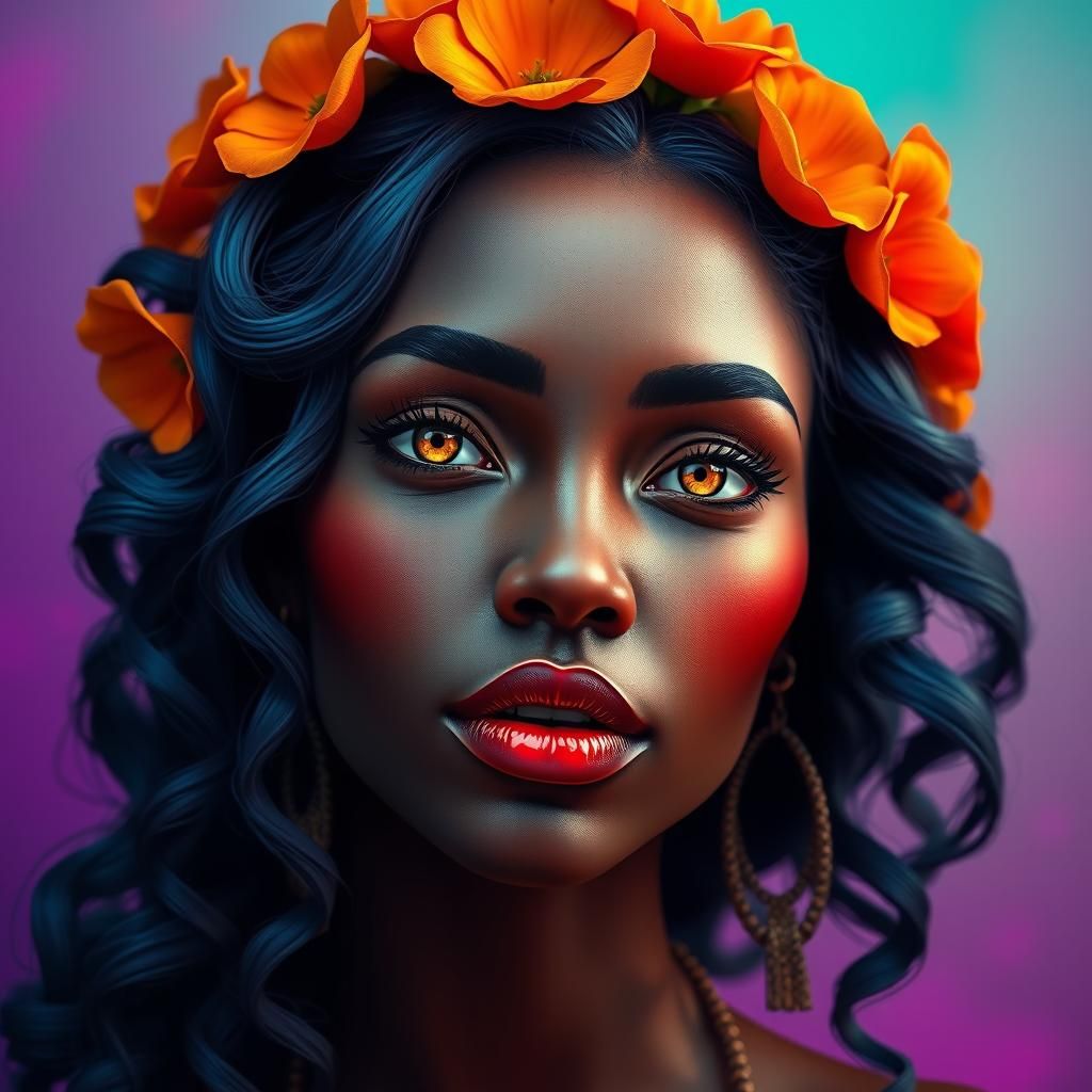 Fantasy Woman with Floral Crown, Detailed Matte Painting