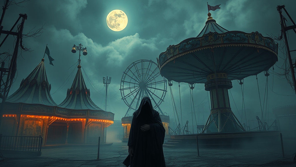 Haunting Carnival Figure in Gothic Horror Style