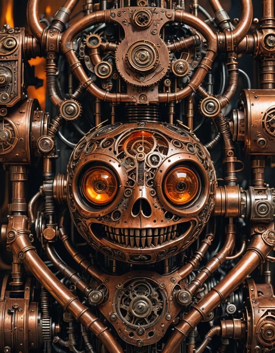 Steampunk Robot Jack-o'-Lantern in Biomechanical Style