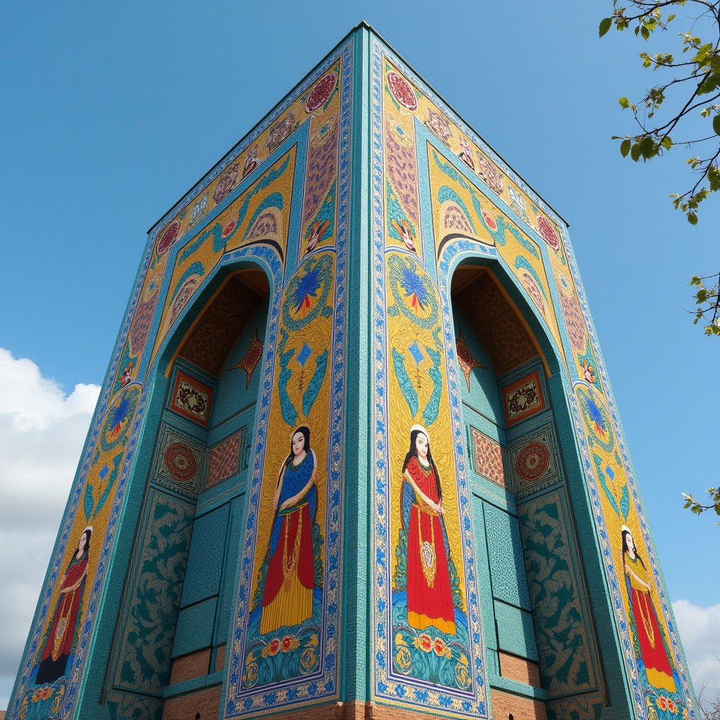 Uzbekistan-Style Mosaic Panel on High-Rise Building