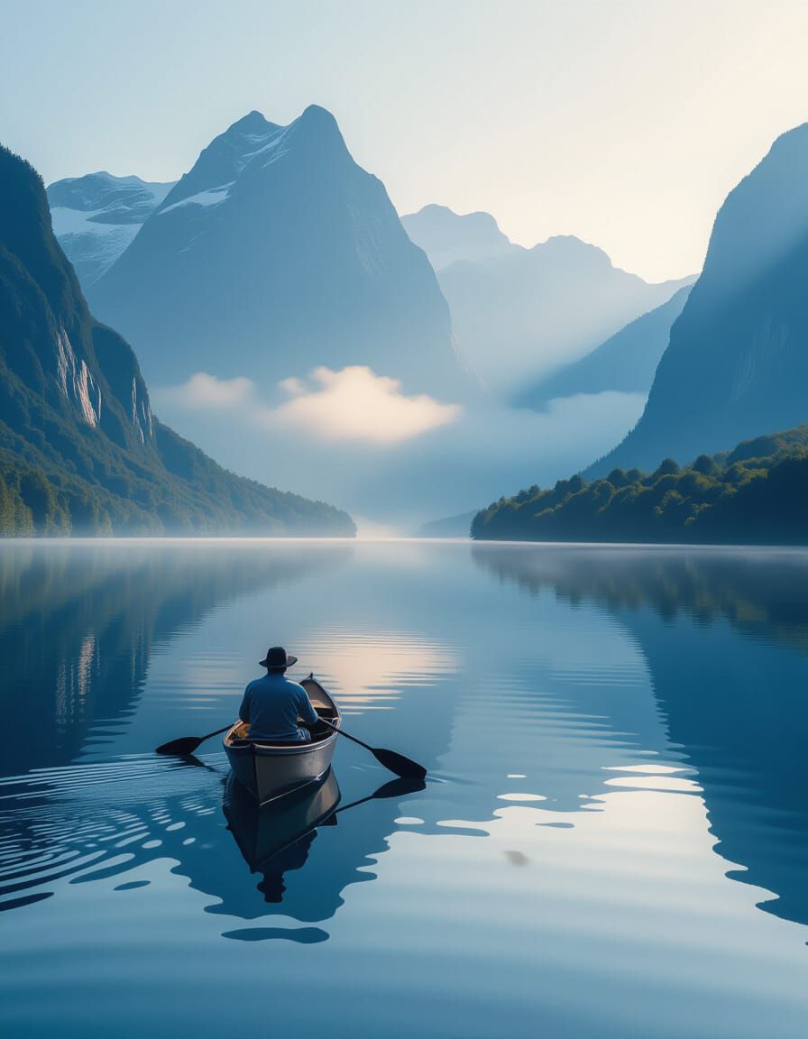 Surreal Twilight Landscape with Amber Aura