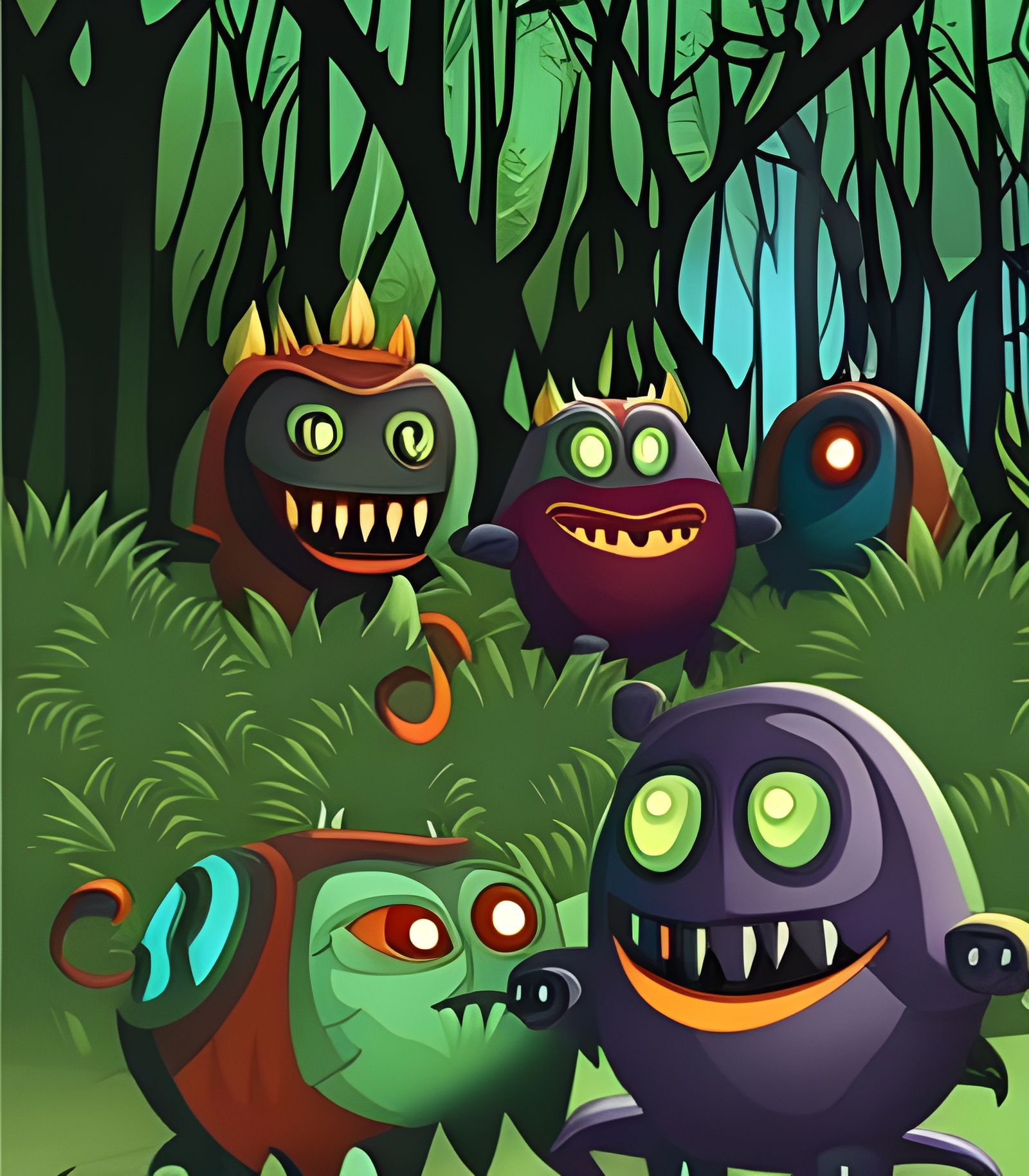 Mysterious Forest Creatures in Whimsical Storybook Style