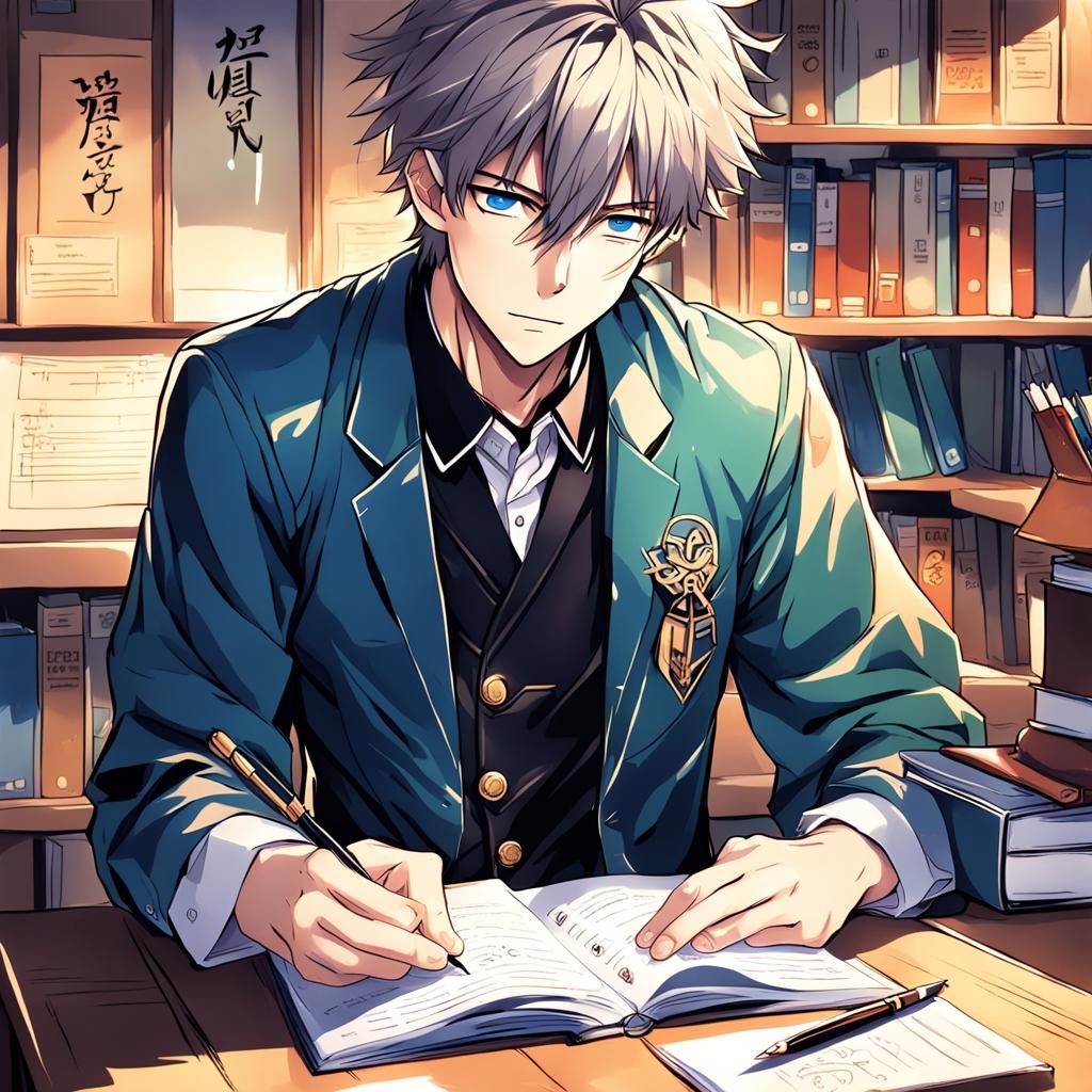Anime Style Student Studying Hard for Exams