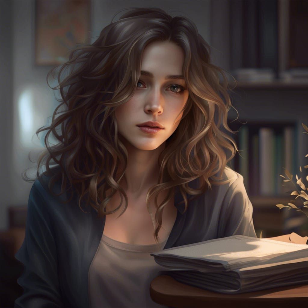 Portrait of a Woman with Long Wavy Hair