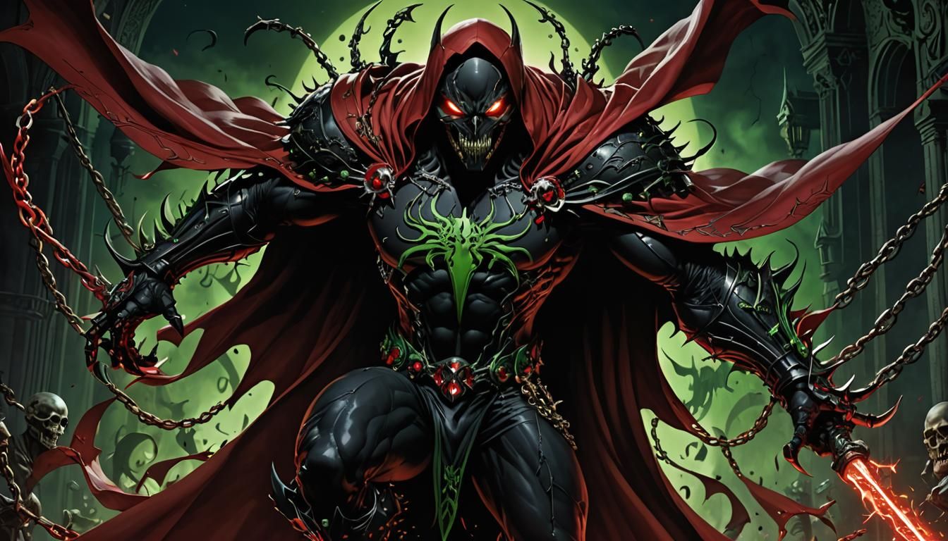 Spawn Digital Art with Symbiotic Costume and Red Cape