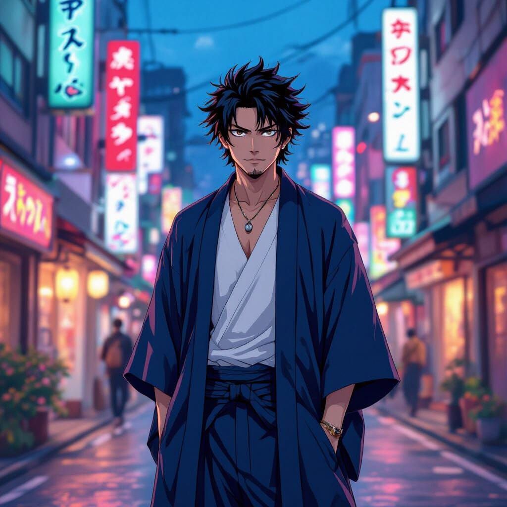 Satoru Gojo in Neon Tokyo, Murakami and Thorp Inspired