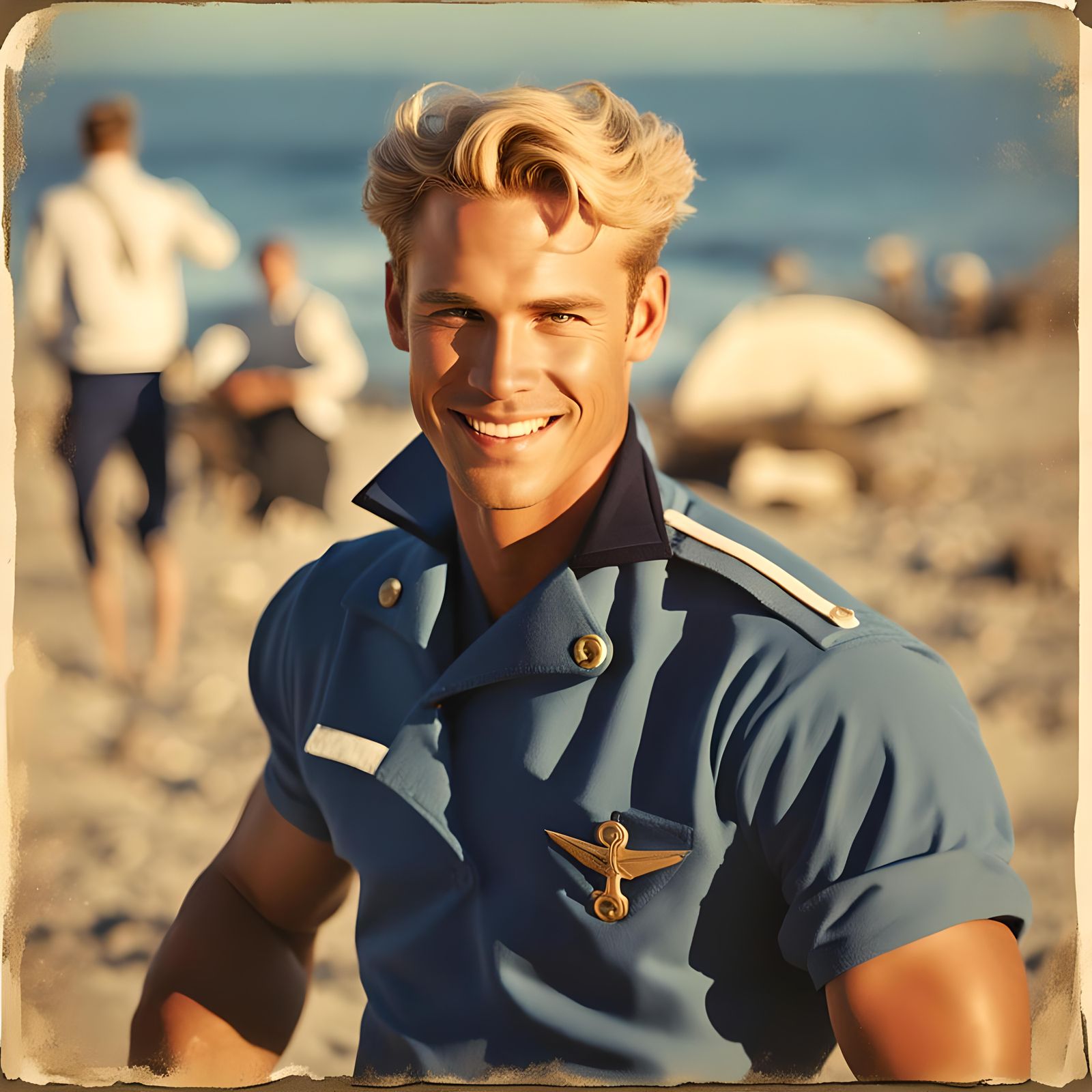 Handsome Sailor Poses on Malibu Beach in 50s Style
