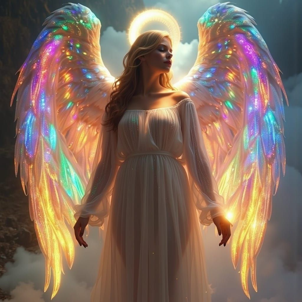 Celestial Angel with Iridescent Wings