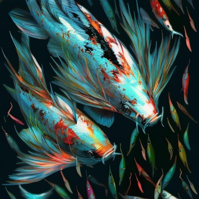 Koi Fish in Textured Oil Painting Style