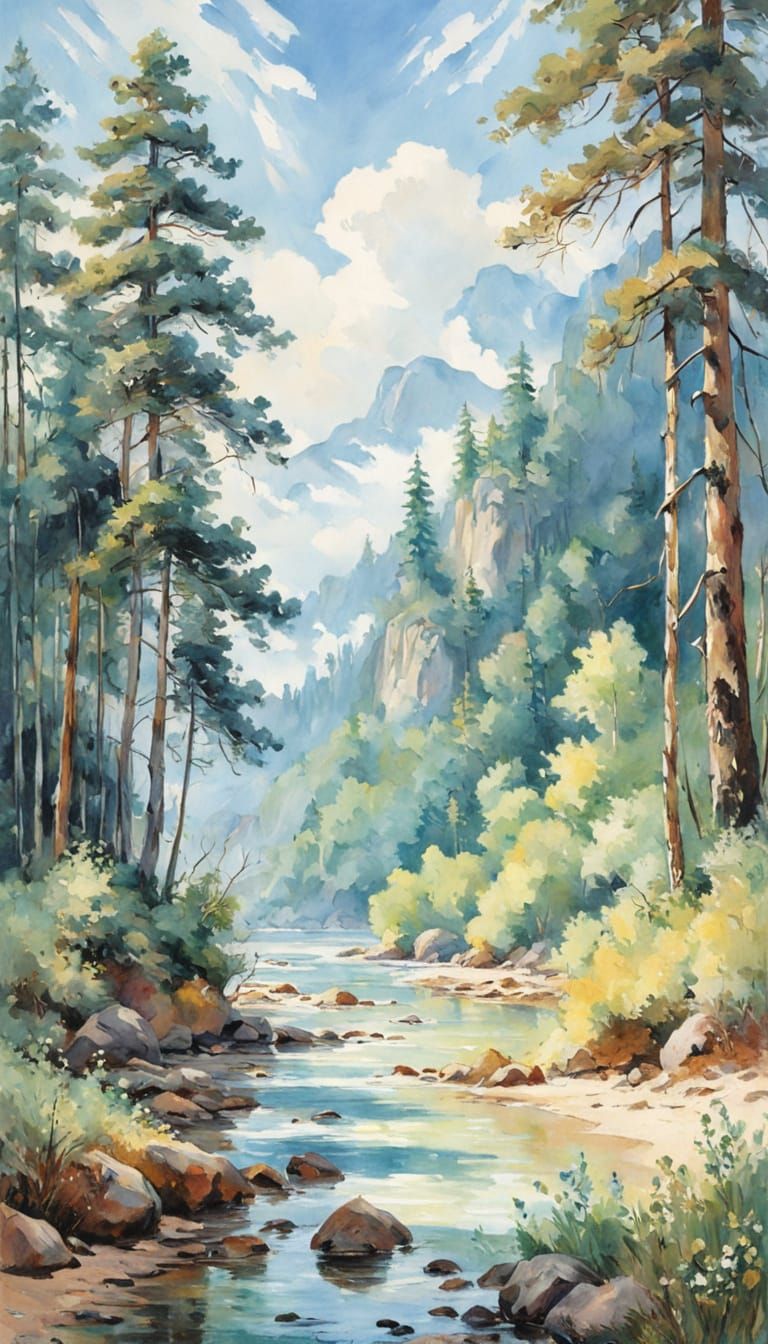 Impressionist Seaside Scene with Soft Golden Sand and Turquo...