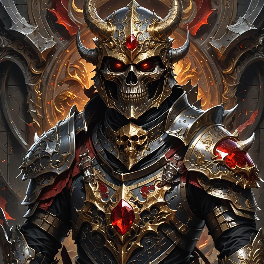 Armored Warrior with Skull Chestplate in Dark Fantasy Art