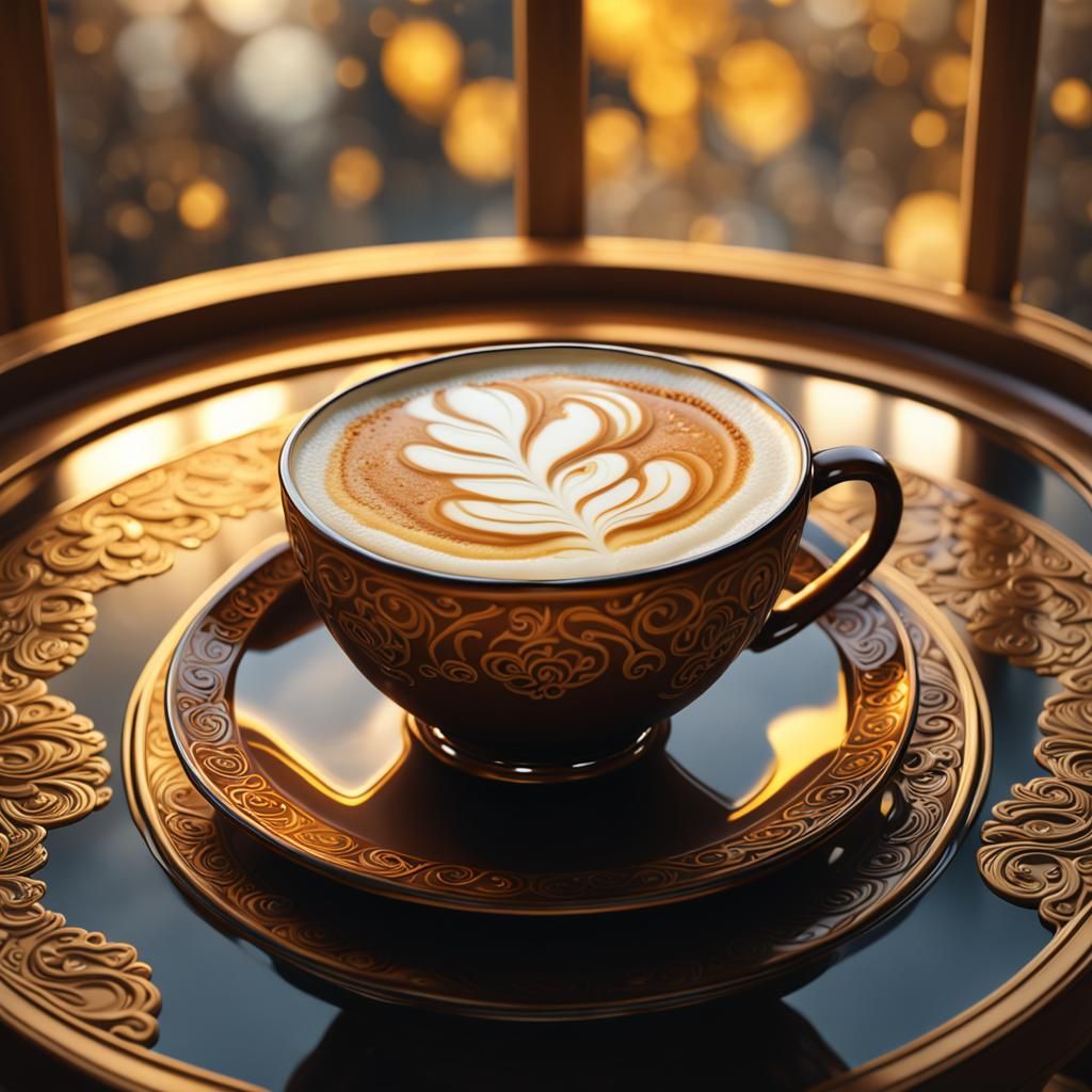 Cappuccino Cup on Glass Table: Detailed Matte Painting