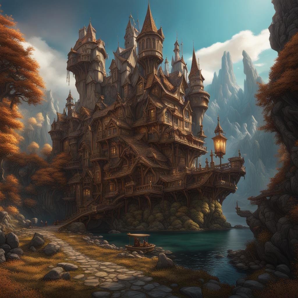 Fantastical River Castle: Detailed Matte Painting