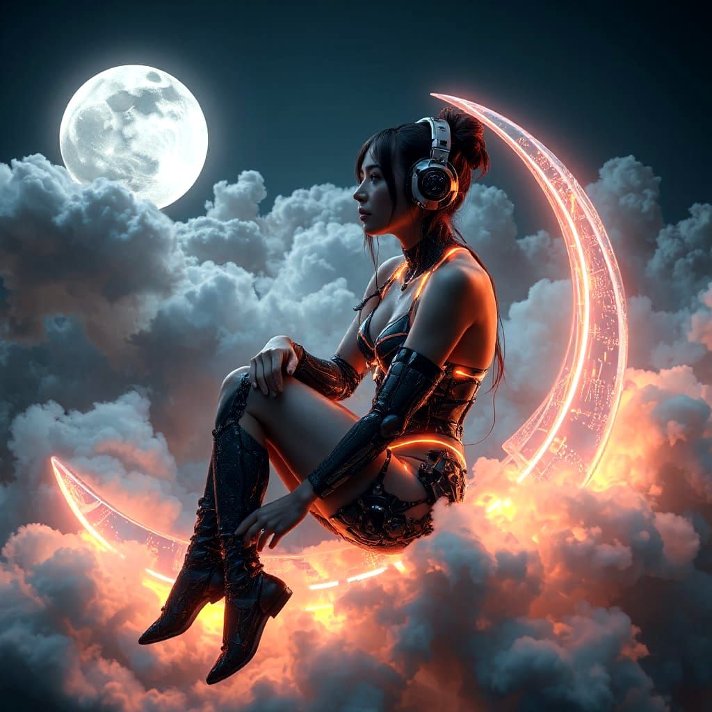 Cyborg Goddess on the Glowing Moon