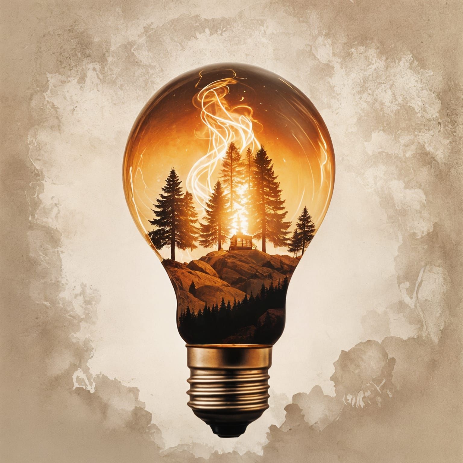 Campfire in a Lightbulb: Double Exposure Art