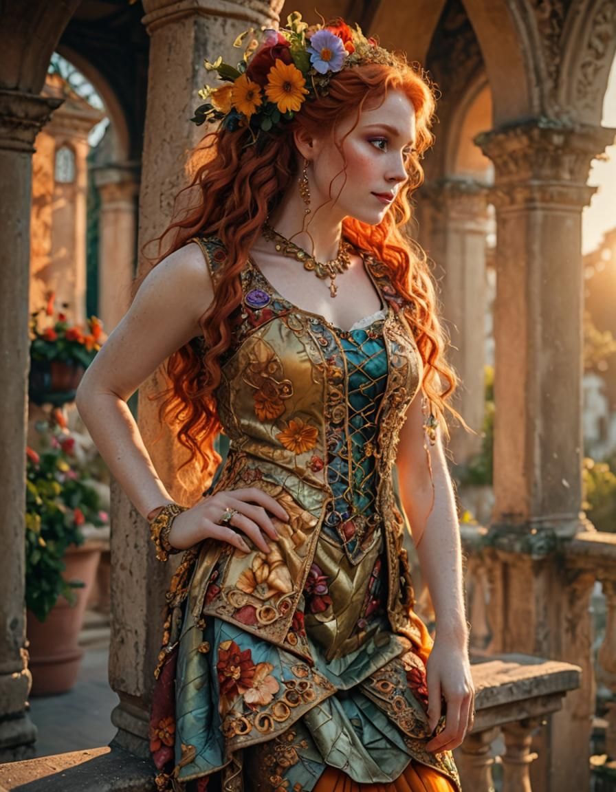 Red-Haired Faerie Enchantress in Flowery Palace