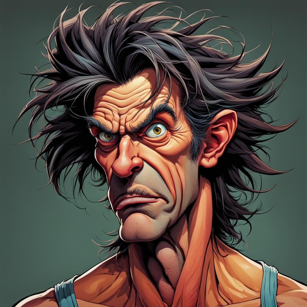 Furious, Disheveled Man in a Scathing Caricature