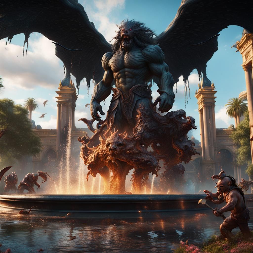 Black Mutant Horde Destroys Fountain