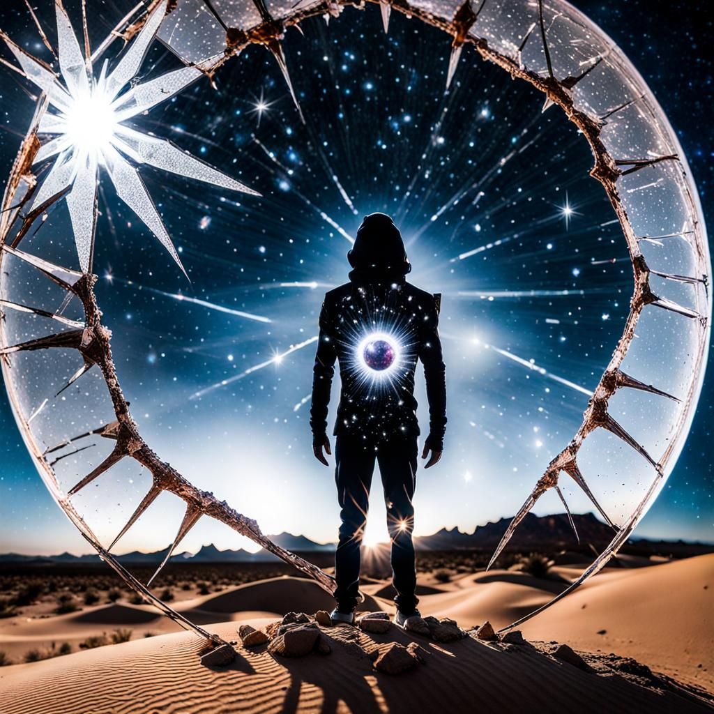 Shattered Glass Supernova in Moonlit Desert