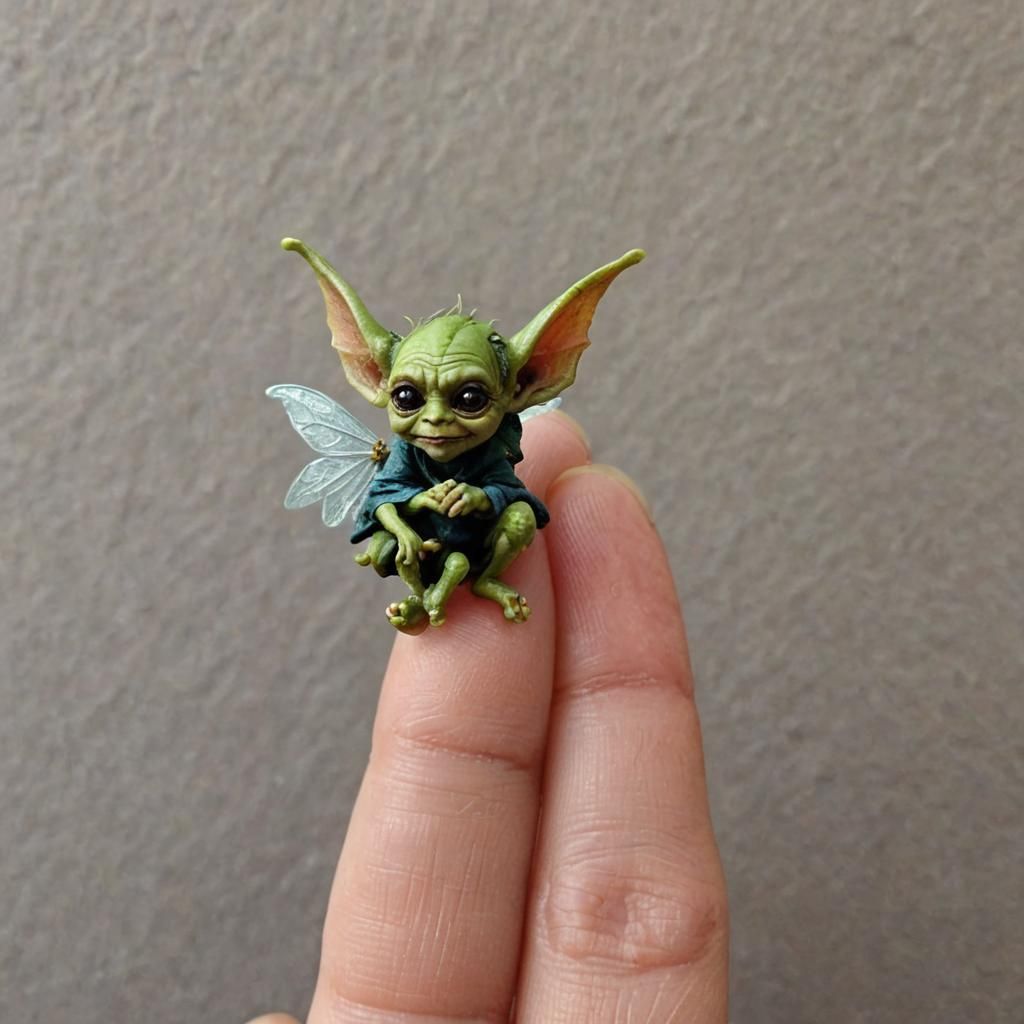 Tiny Goblin Fairy on a Fingertip