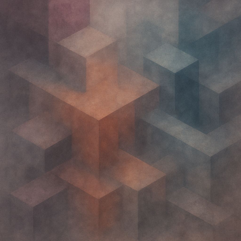 abstract art, intersecting rectilinear ancient weathered cub...