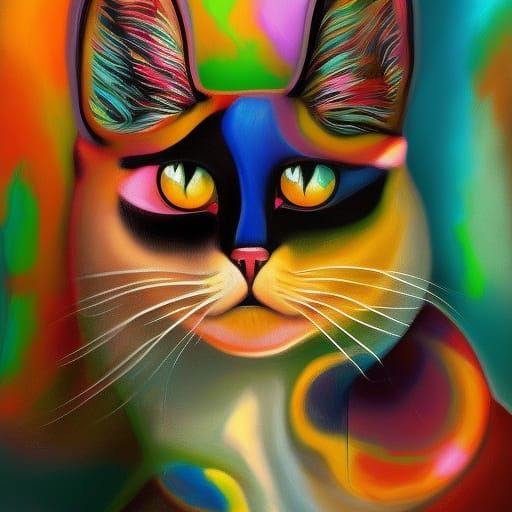 Whimsical Cat Portrait in Vibrant Digital Painting
