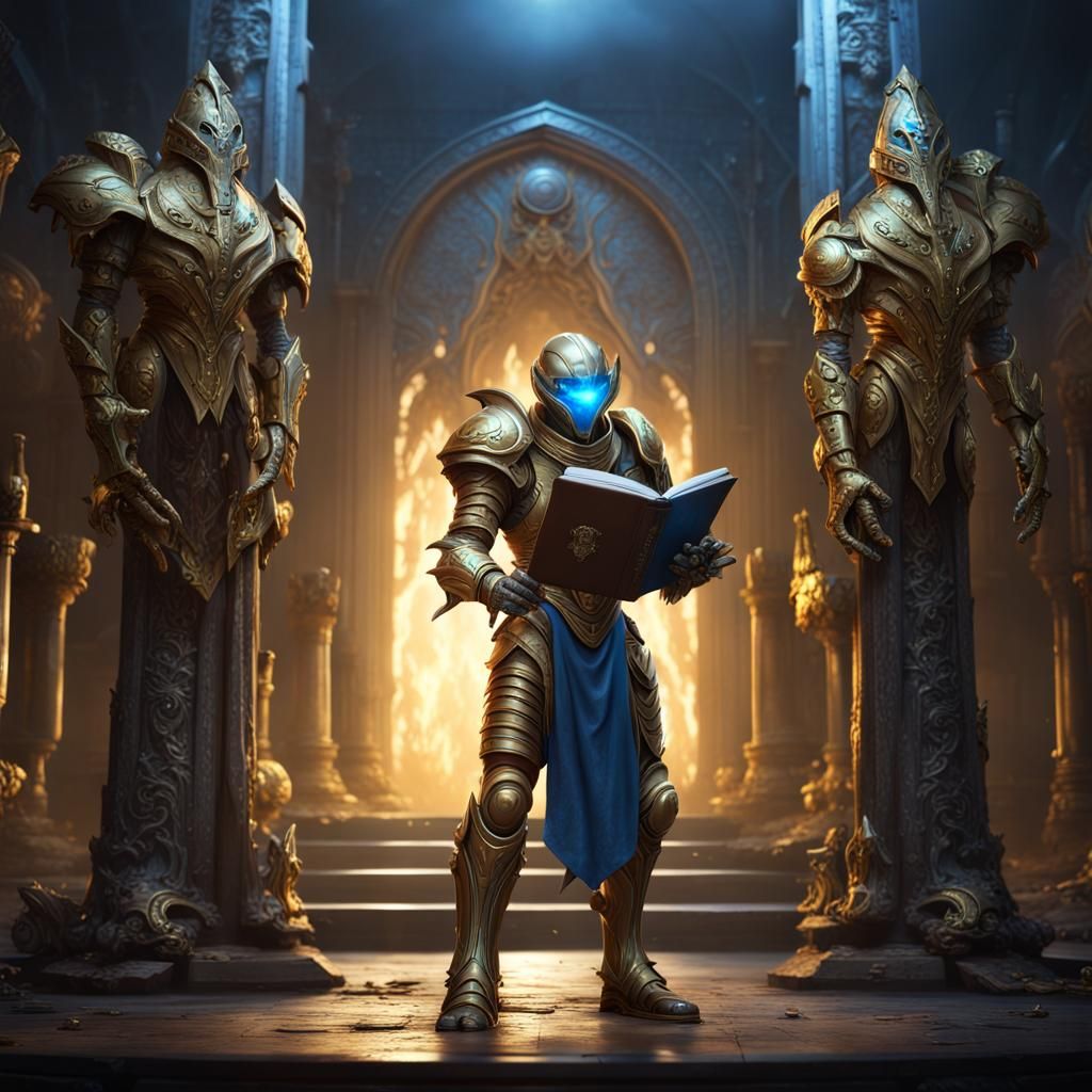 Alien Paladin with Golden Armor and Hammer