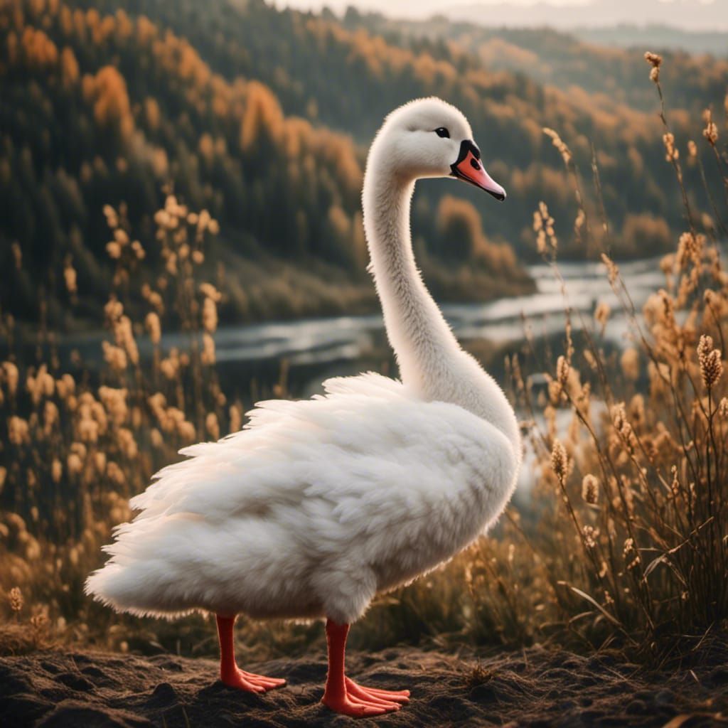 Boy and Swan in Photorealistic Style