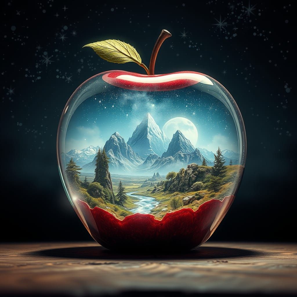 Crystal Apple Landscape in Hyperrealistic Style